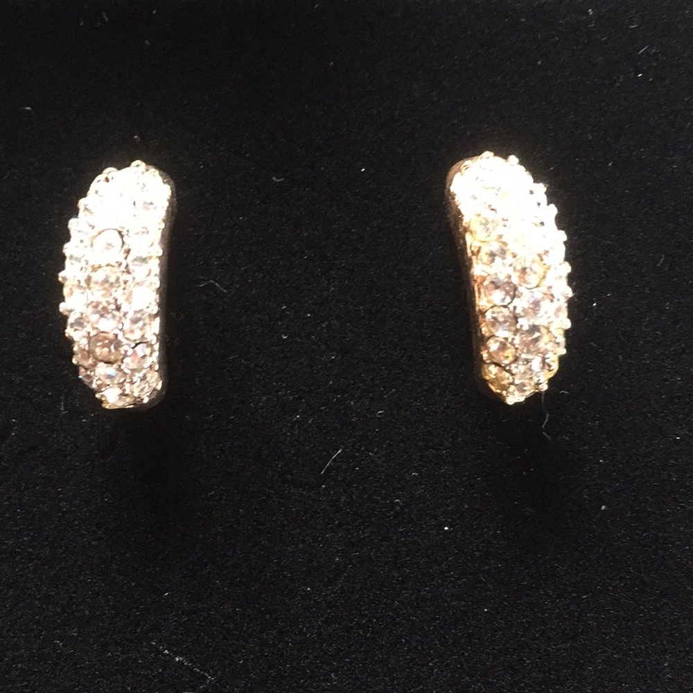 Earrings gold tone Demi-Luna crystals. BLINGY!